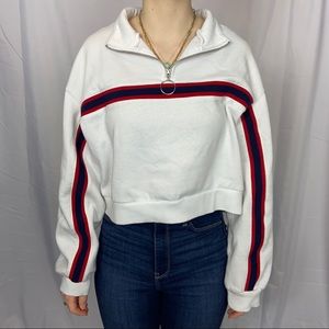 Divided H&M Cropped Sweatshirt Quarter-Zip Striped